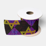 SlipperyJoe's Hanukkah-themed image golden yellow  Satin Ribbon<br><div class="desc">SlipperyJoe's Hanukkah-themed image golden yellow Star of David blue candles with orange flames Menorah-inspired art gift idea Jewish identity spirituality holiday retro bold symmetrical pattern diamond-shaped grid background blends tradition and vibrant design purple black checkerboard effect Hebrew religious celebration</div>