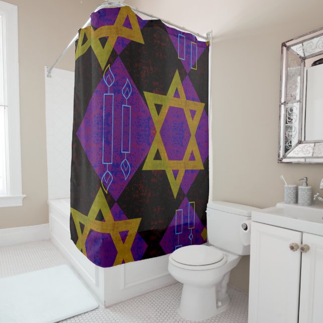 SlipperyJoe's Hanukkah-themed image golden yellow  Shower Curtain (In Situ)
