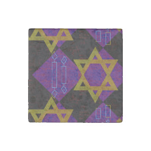 SlipperyJoe's Hanukkah-themed image golden yellow  Stone Magnet