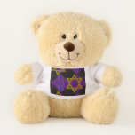 SlipperyJoe's Hanukkah-themed image golden yellow Teddy Bear<br><div class="desc">SlipperyJoe's Hanukkah-themed image golden yellow Star of David blue candles with orange flames Menorah-inspired art gift idea Jewish identity spirituality holiday retro bold symmetrical pattern diamond-shaped grid background blends tradition and vibrant design purple black checkerboard effect Hebrew religious celebration</div>