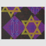 SlipperyJoe's Hanukkah-themed image golden yellow  Tissue Paper<br><div class="desc">SlipperyJoe's Hanukkah-themed image golden yellow Star of David blue candles with orange flames Menorah-inspired art gift idea Jewish identity spirituality holiday retro bold symmetrical pattern diamond-shaped grid background blends tradition and vibrant design purple black checkerboard effect Hebrew religious celebration</div>