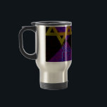 SlipperyJoe's Hanukkah-themed image golden yellow  Travel Mug<br><div class="desc">SlipperyJoe's Hanukkah-themed image golden yellow Star of David blue candles with orange flames Menorah-inspired art gift idea Jewish identity spirituality holiday retro bold symmetrical pattern diamond-shaped grid background blends tradition and vibrant design purple black checkerboard effect Hebrew religious celebration</div>