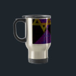 SlipperyJoe's Hanukkah-themed image golden yellow  Travel Mug<br><div class="desc">SlipperyJoe's Hanukkah-themed image golden yellow Star of David blue candles with orange flames Menorah-inspired art gift idea Jewish identity spirituality holiday retro bold symmetrical pattern diamond-shaped grid background blends tradition and vibrant design purple black checkerboard effect Hebrew religious celebration</div>