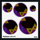 SlipperyJoe's Hanukkah-themed image golden yellow  Wall Decal<br><div class="desc">SlipperyJoe's Hanukkah-themed image golden yellow Star of David blue candles with orange flames Menorah-inspired art gift idea Jewish identity spirituality holiday retro bold symmetrical pattern diamond-shaped grid background blends tradition and vibrant design purple black checkerboard effect Hebrew religious celebration</div>