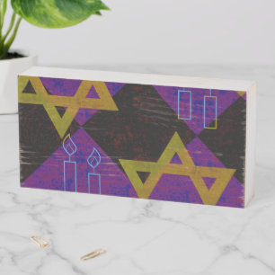 SlipperyJoe's Hanukkah-themed image golden yellow Wooden Box Sign