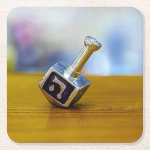 SlipperyJoe's Hanukkah traditional toy gifts close Square Paper Coaster