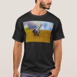 SlipperyJoe's Hanukkah traditional toy gifts close T-Shirt<br><div class="desc">SlipperyJoe's Hanukkah traditional toy gifts close-up metallic dreidel resting visible etched Hebrew letter Shin ש Nes Gadol Haya Sham great miracle happened there artistic festive blurred Bokeh background tradition storytelling small rituals themes warm organic grain wooden surface backdrop glows soft colorful lights four-sided silver metal spinning top reds greens yellows...</div>