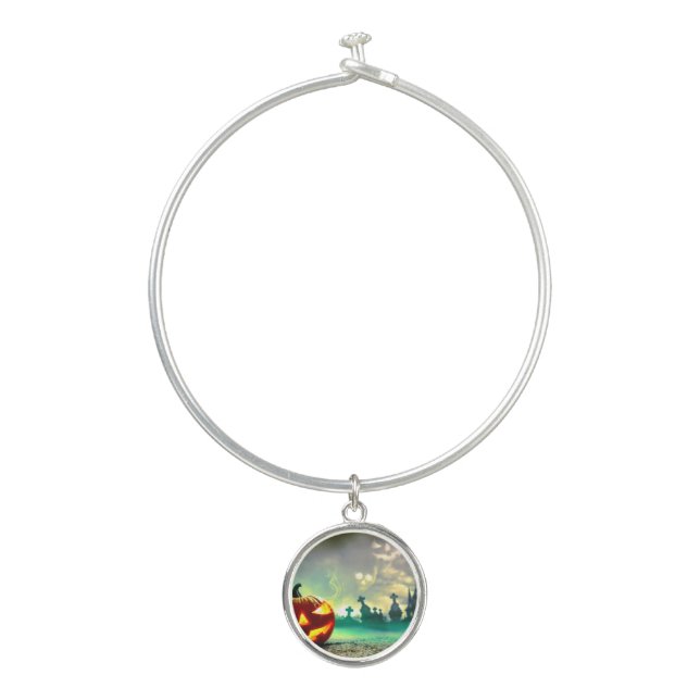 SlipperyJoe's Happy Halloween cemetery graveyard c Bangle Bracelet (Front)