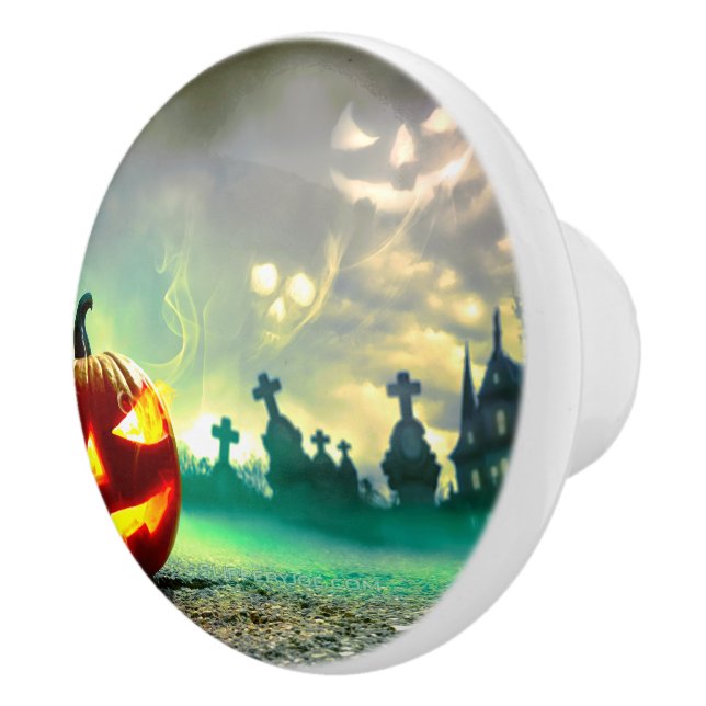 SlipperyJoe's Happy Halloween cemetery graveyard c Ceramic Knob (Right)