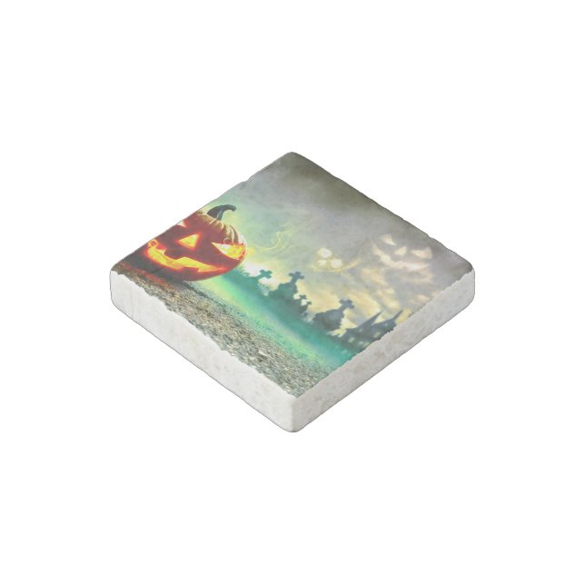 SlipperyJoe's Happy Halloween cemetery graveyard c Stone Magnet (Angled)
