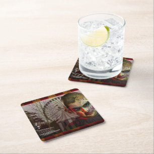 SlipperyJoe's Happy Halloween creepy doll face bal Square Paper Coaster