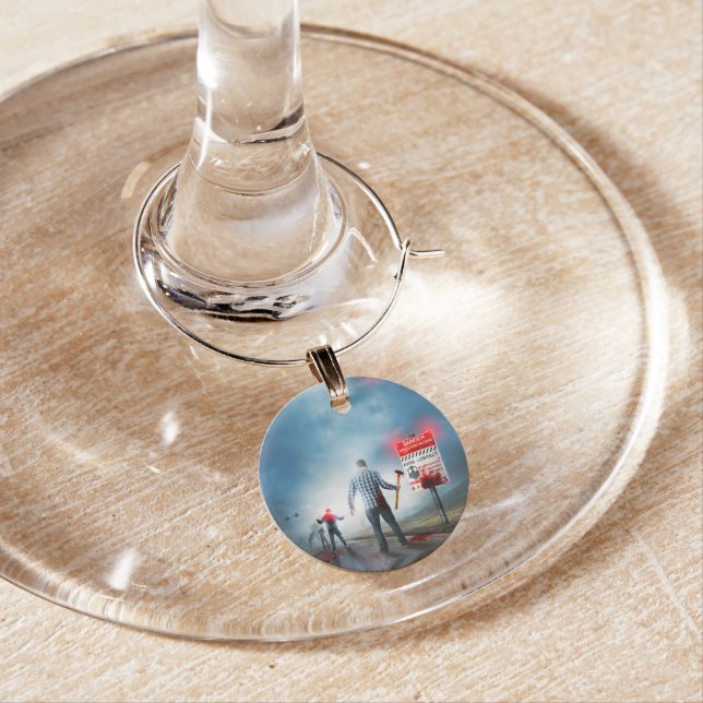 SlipperyJoe's Happy Halloween dead zombies airplan Wine Charm (In Situ)