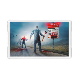 SlipperyJoe's happy Halloween glowing eyes zombies Acrylic Tray