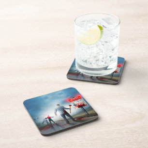 SlipperyJoe's happy Halloween glowing eyes zombies Beverage Coaster
