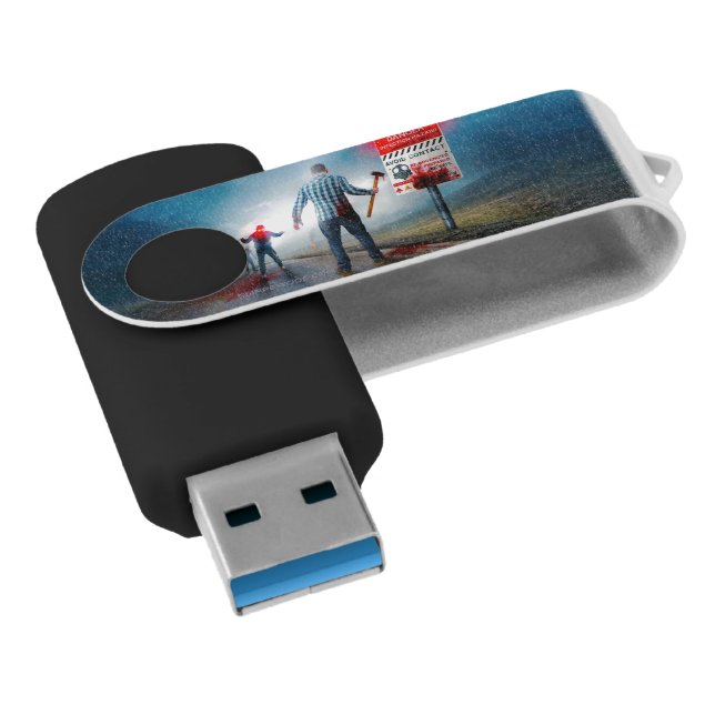 SlipperyJoe's happy Halloween glowing eyes zombies Flash Drive (Angled)