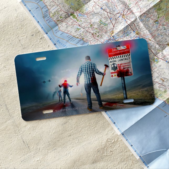 SlipperyJoe's happy Halloween glowing eyes zombies License Plate (In Situ)