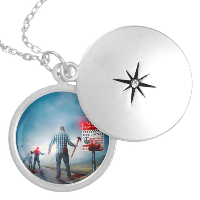 SlipperyJoe's happy Halloween glowing eyes zombies Locket Necklace (Front)