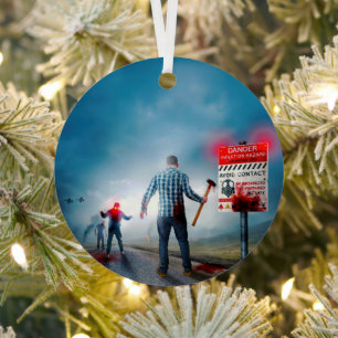 SlipperyJoe's happy Halloween glowing eyes zombies Metal Ornament