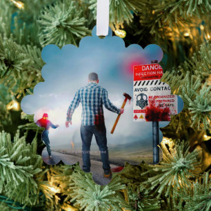 SlipperyJoe's happy Halloween glowing eyes zombies Ornament Card