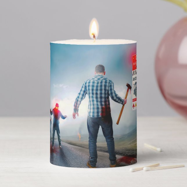SlipperyJoe's happy Halloween glowing eyes zombies Pillar Candle (In Situ)