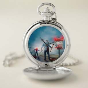 SlipperyJoe's happy Halloween glowing eyes zombies Pocket Watch