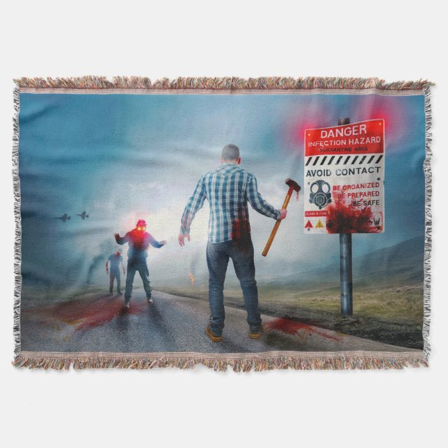 SlipperyJoe's happy Halloween glowing eyes zombies Throw Blanket (Front)