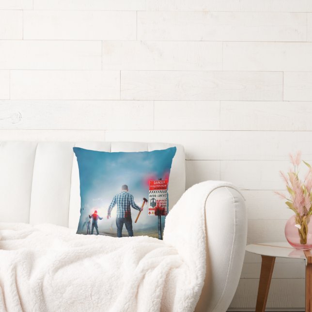 SlipperyJoe's happy Halloween glowing eyes zombies Throw Pillow (Couch)