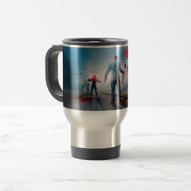 SlipperyJoe's happy Halloween glowing eyes zombies Travel Mug (Front Left)