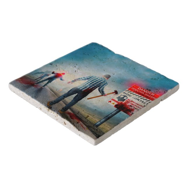 SlipperyJoe's happy Halloween glowing eyes zombies Trivet (Corner)