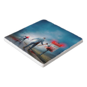 SlipperyJoe's happy Halloween glowing eyes zombies Trivet