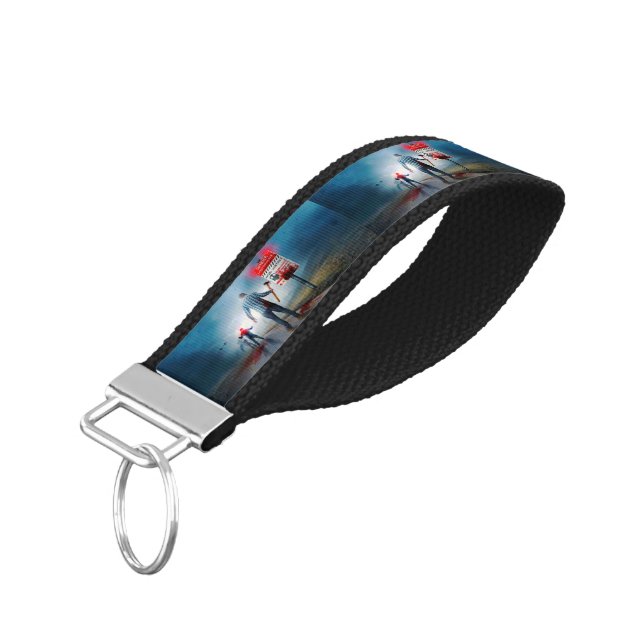 SlipperyJoe's happy Halloween glowing eyes zombies Wrist Keychain (Angled Down)