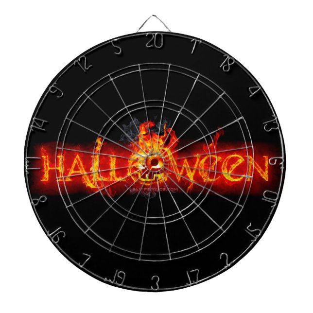 SlipperyJoe's Happy Halloween pumpkin glowing eyes Dart Board (Front)