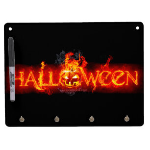 SlipperyJoe's Happy Halloween pumpkin glowing eyes Dry Erase Board With Keychain Holder