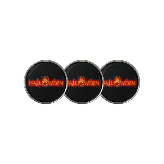 SlipperyJoe's Happy Halloween pumpkin glowing eyes Golf Ball Marker (3 Up)