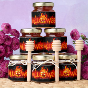 SlipperyJoe's Happy Halloween pumpkin glowing eyes Honey Jar Favors