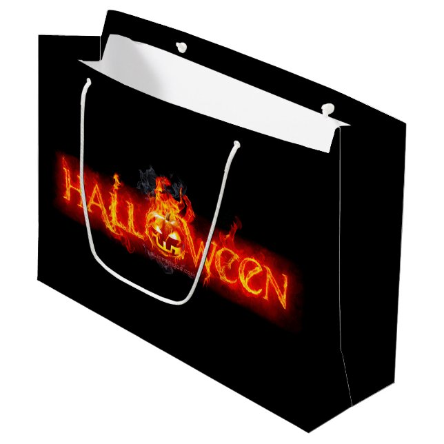 SlipperyJoe's Happy Halloween pumpkin glowing eyes Large Gift Bag (Front Angled)