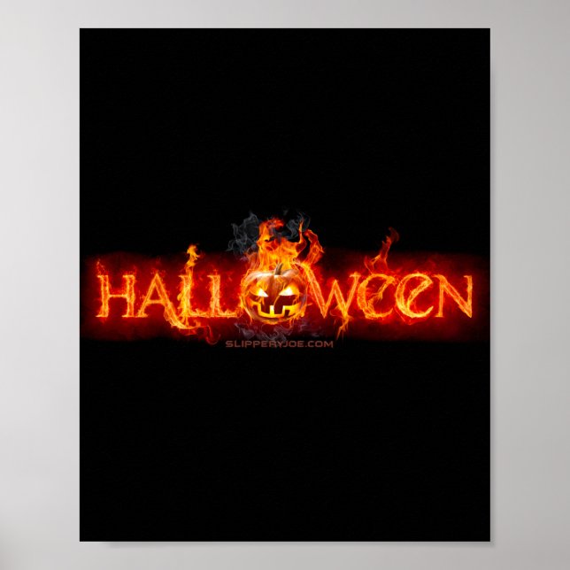 SlipperyJoe's Happy Halloween pumpkin glowing eyes Poster (Front)