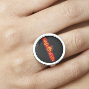 SlipperyJoe's Happy Halloween pumpkin glowing eyes Ring