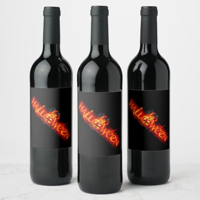 SlipperyJoe's Happy Halloween pumpkin glowing eyes Wine Label (Bottles)