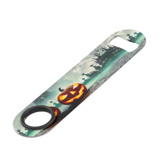 SlipperyJoe's Happy Halloween pumpkin LGBTQIA scar Bar Key (Front Angled)