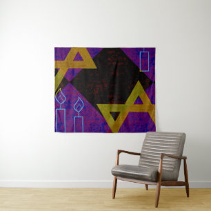 SlipperyJoe's Happy Hanukkah Star of David menorah Tapestry
