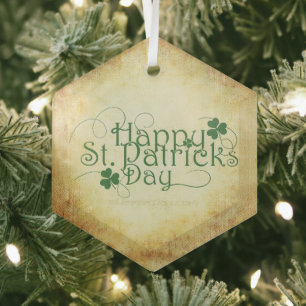 SlipperyJoe's Happy St. Patrick's Day holiday Iris Glass Ornament