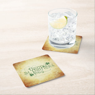 SlipperyJoe's Happy St. Patrick's Day holiday Iris Square Paper Coaster