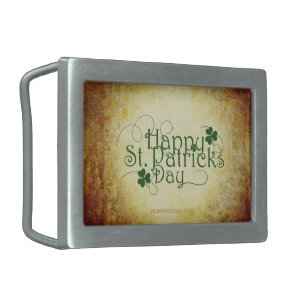 SlipperyJoe's Happy St. Patrick's Day three-leaf c Belt Buckle