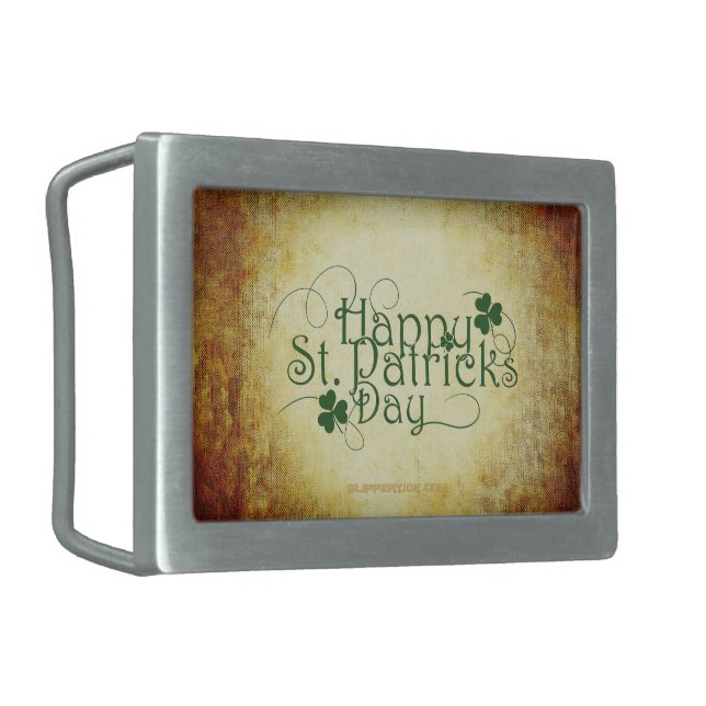 SlipperyJoe's Happy St. Patrick's Day three-leaf c Belt Buckle (Front Left)