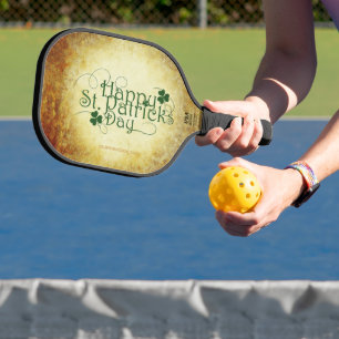 SlipperyJoe's Happy St. Patrick's Day three-leaf c Pickleball Paddle