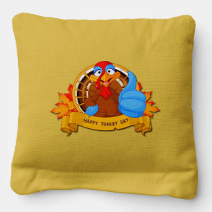 SlipperyJoe's Happy Turkey Day autumn leaves turke Cornhole Bags