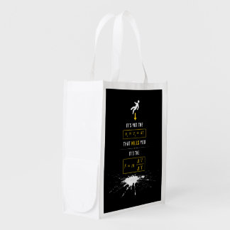 SlipperyJoe's high-contrast physics gag bold arrow Grocery Bag