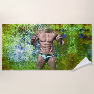 SlipperyJoe's highly muscular adult man shirtless  Beach Towel