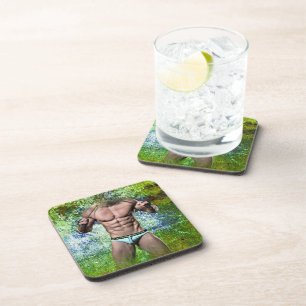 SlipperyJoe's highly muscular adult man shirtless  Beverage Coaster